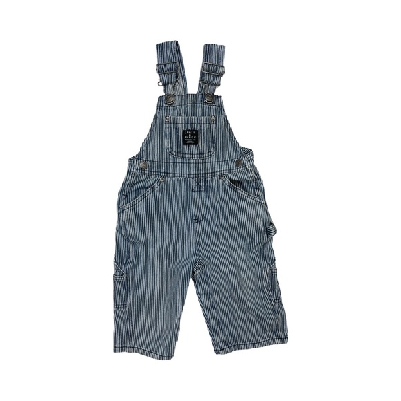Lakin McKey by KEY Baby Overalls 9M Blue White Railroad Stripe Denim - Picture 1 of 13